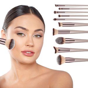 Professional Coffee-Colored Glow Makeup Brush Set (10-Piece)